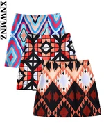 xnwmnz 2022 women fashion high waist printed skirt female retro a line office chic ladies mini skirt