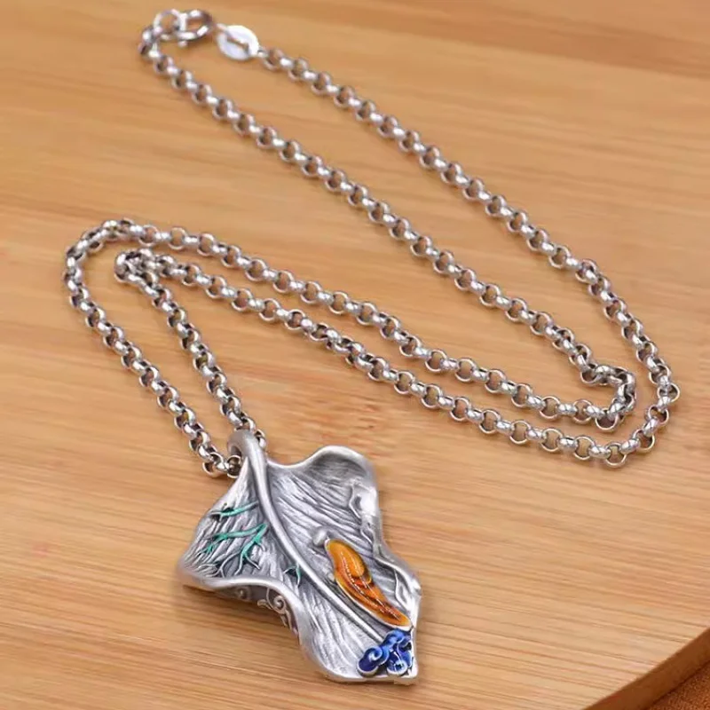 Фото Традиционное ожерелье Cloisonome Bodhi Leaf — буддийские украшения Jingtai Blue и Copper для благословений и защиты №1