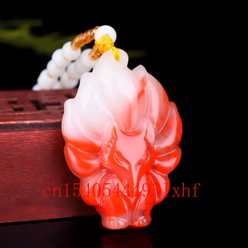 

Natural Hetian Red White Jade Nine Tailed Fox Pendant Fashion Jewelry Necklace Beads Carved Jadeite Charm Amulet Gifts for Women