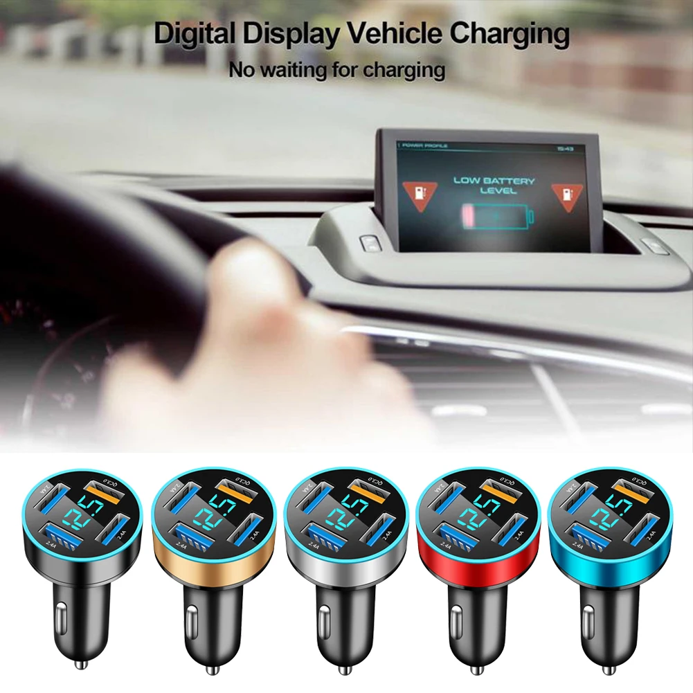 

1x Universal Digital Display Car Charger QC3.0 Orange LED 4USB Interface With Fast Charge Fits For Various Models New Products