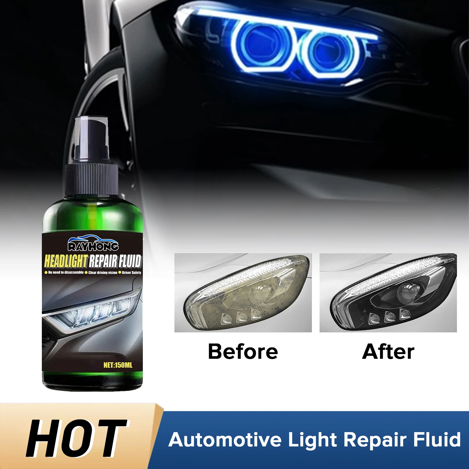 

Automotive Light Repair Fluid Headlamp Cleaner Oxidation Dirt Remover Scratch Repairing Polish Car Headlight Restoration Agent