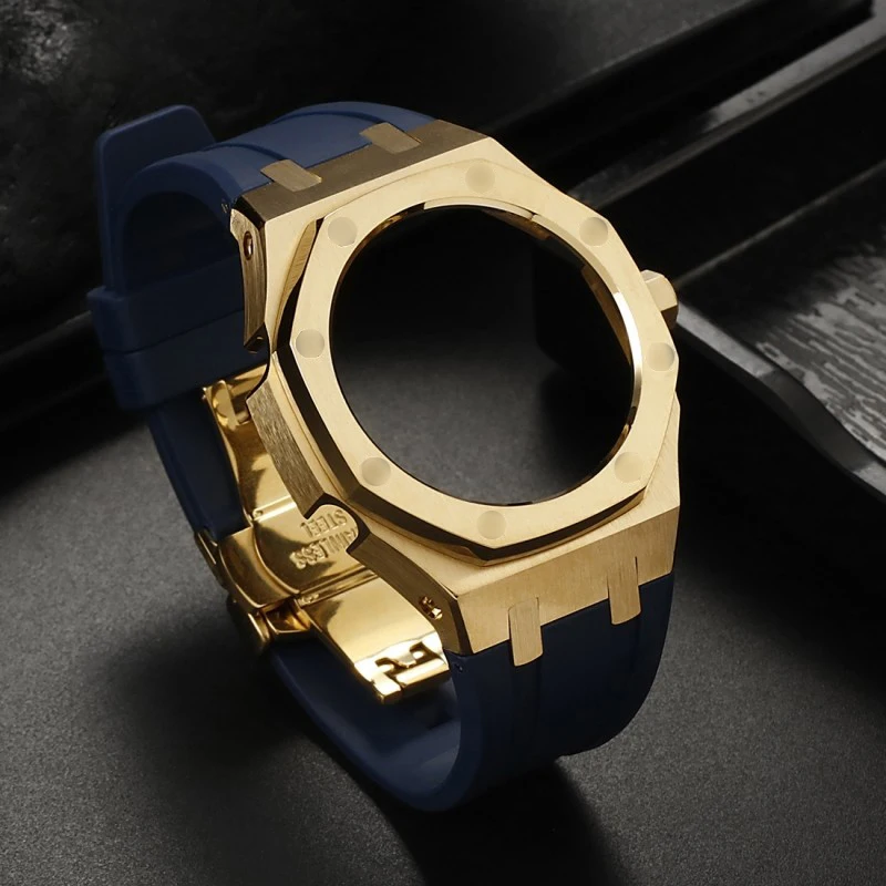 For Casioak GA2100  Stainless Steel Mod Kit Metal Luxury Wristband Modified Watch Strap Case+Rubber Strap