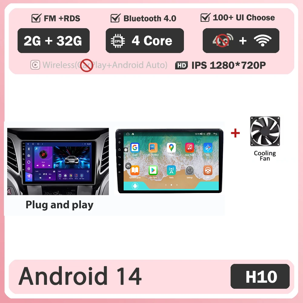 

Для Hyundai i40 2011-2019 Android 14 Автомобильный радиоприемник Стерео Мультимедийный видеоплеер GPS Беспроводной Carplay Android Auto Без 2din