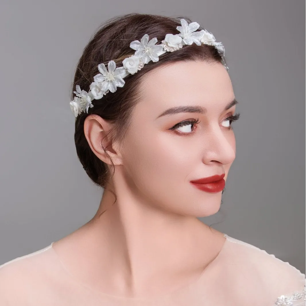Свадебная вуаль ободок для волос с белым цветком диадемы женщин свадебные