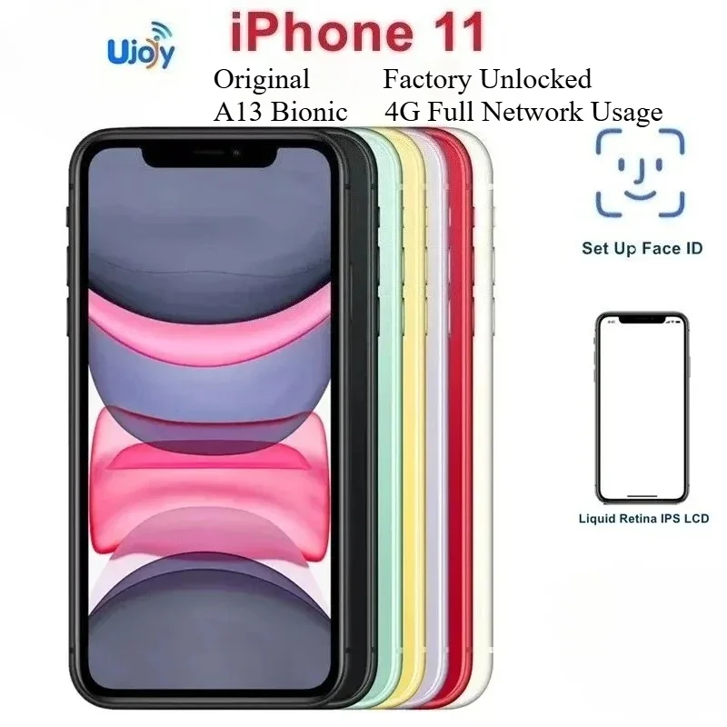 Фото Восстановленный оригинальный смартфон Apple iPhone 11 с дисплеем Liquid Retina 6,1 дюйма, чипом A13 Bionic, 4 ГБ ОЗУ, 64 ГБ ПЗУ, разблокированный на заводе