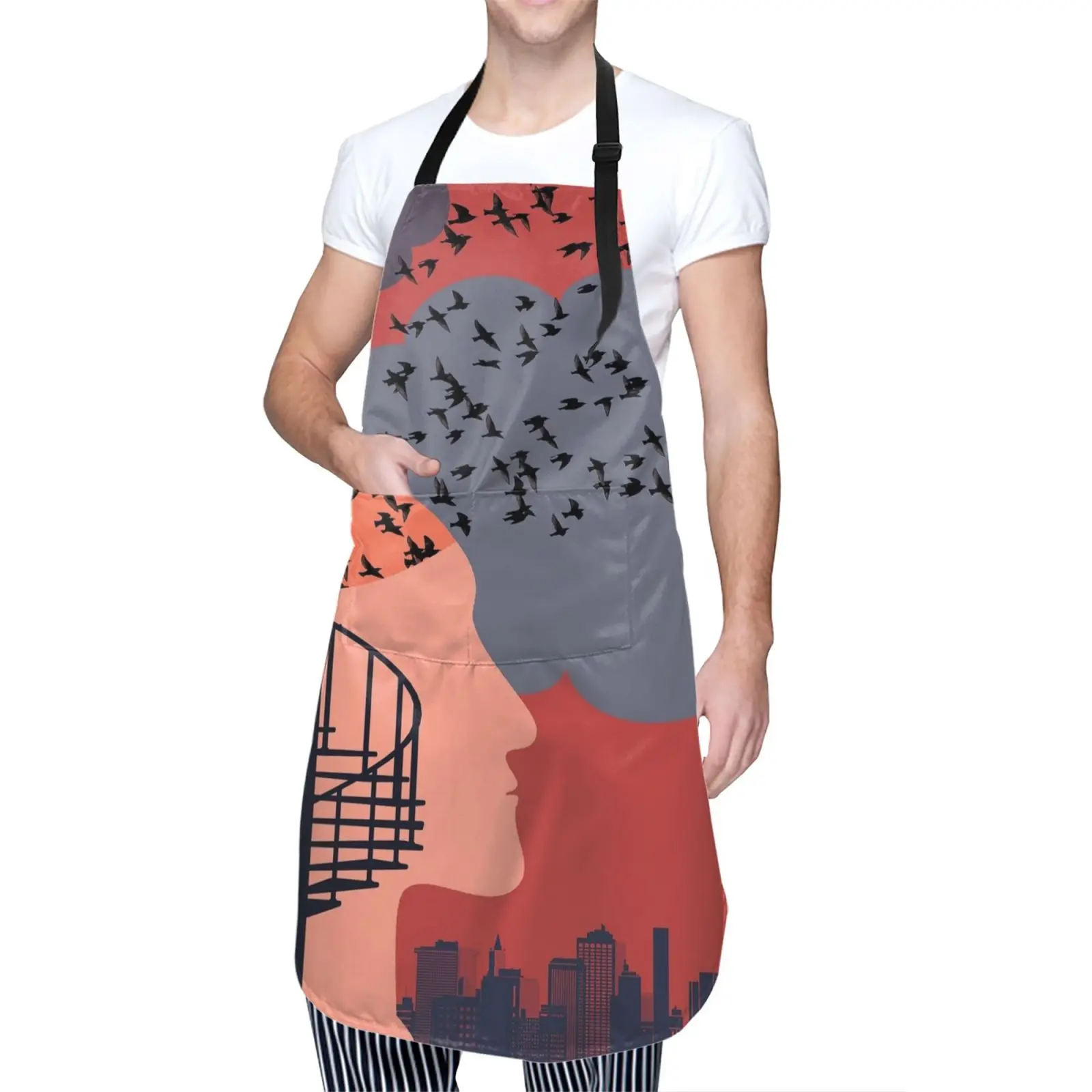 Retro Salon  Apron Red Black Art Unisex Kitchen Bib with Adjustable Neck for Cooking Gardening Nail Waterproof Stain Resistant