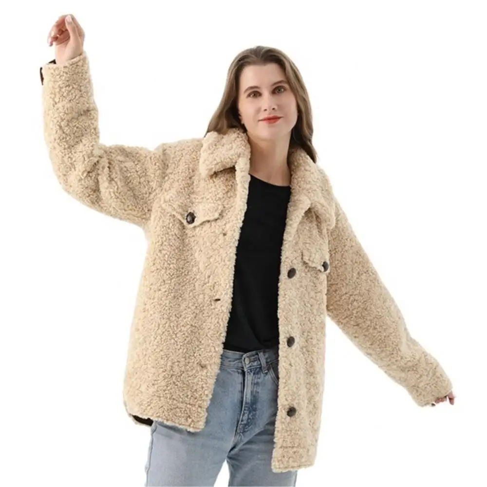 Women Winter Warm Real Fur Coat Thickened Button Lapel Pure Color Fluffy Jackets Fashion Leisure Teddy Fleece Luxury Woman Fur
