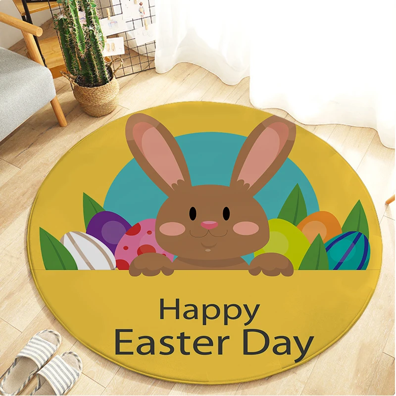 

Easter Round Rug Cartoon Bunny Egg Office Chair Play Bedroom Non-Slip Living Room Carpet Sofa Tatami Bedside Baby Crawling Mat