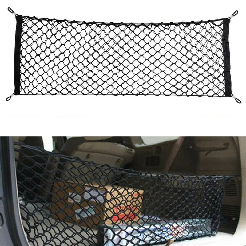 

Car Trunk Rear Storage Cargo Luggage Nylon Elastic Net Holder Mesh with Plastic Hooks Pocket for Car Van Pickup SUV MPV