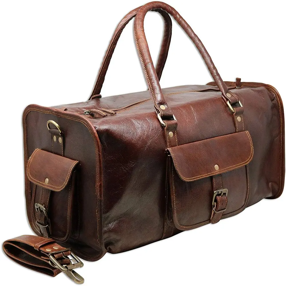 24" Brown Leather Duffle Bag Travel Carry-on Overnight Gym Weekender Bag