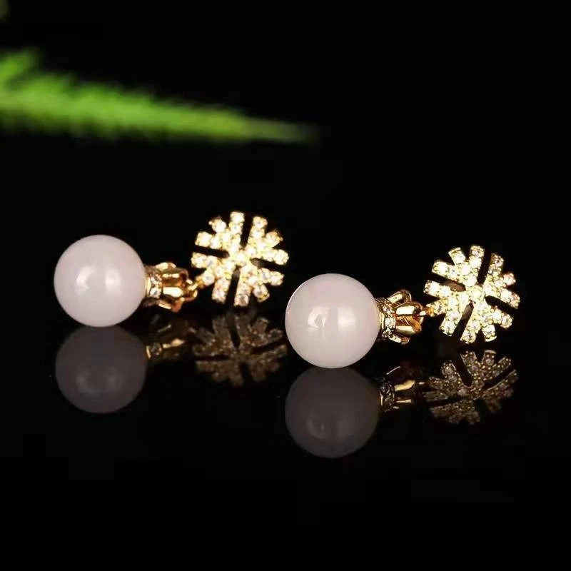 Женские серьги из натурального белого нефрита модные и атмосферные с