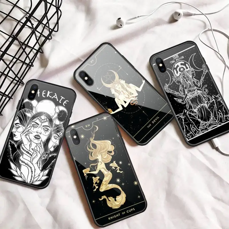 

Triple Moon Goddess Hecate Tarot Card Phone Case Tempered glass For iphone 11 12 13 PRO MAX mini 6 7 8 plus X XS XR