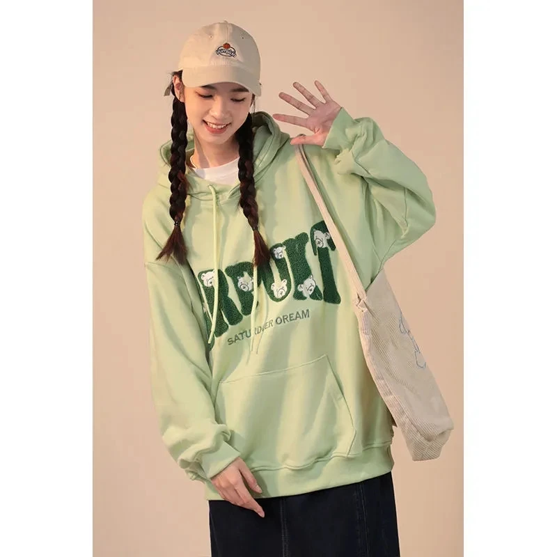 

Kawaii Flocked Letter Zipper Hoodie Women's Fashion Casual Versatile Autumn Long Sleeve Sweatshirt Coat Women's Street Hoodie