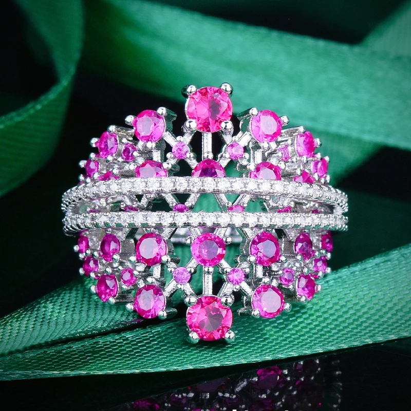 

Женское двухуровневое кольцо с инкрустацией, роскошное Ювелирное Украшение с инкрустацией из розового Красного фианита геометрической фо...