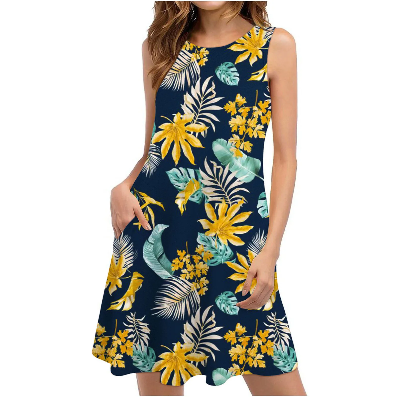 Bohemian Beachwear Short Dress Sunflower Print O-neck Dresses Female Summer Sleeveless Sundress Beach Vacation Vestido 2023 2 Bohemian Beachwear Short Dress Sunflower Print O-neck Dresses Female Summer Sleeveless Sundress Beach Vacation Vestido 2023 2