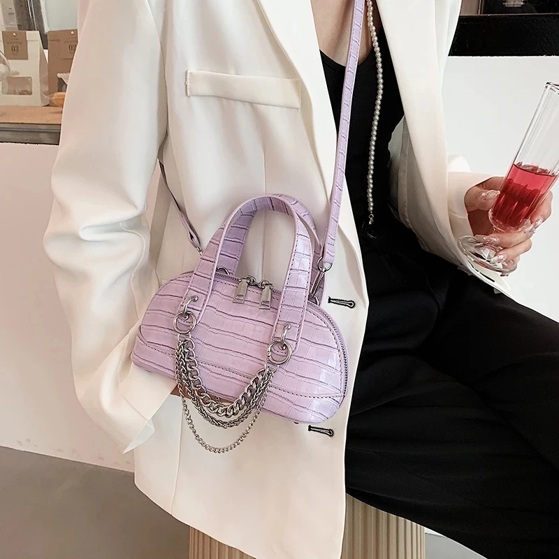 

Stone Pattern Crossbody Messenger Shell Bag with Short Handle for Women 2022 Small Kawaii Tote Chain Shoulder Handbag Branded Pu