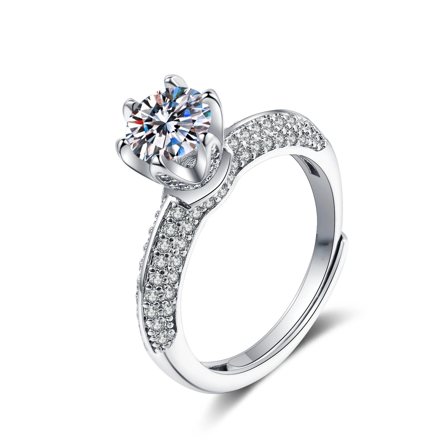 

Модное дизайнерское кольцо с 6 зубцами и короной серебряного цвета для женщин ручной работы с фианитом роскошное свадебное банкетное кольц...