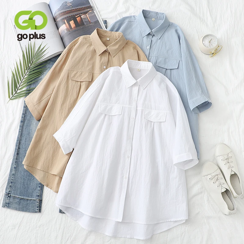 

GOPLUS Women Blouses 2022 White Buttoned Shirt Top Korean Summer Clothes Blouse Et Chemises Damski Chemise Blanche Femme C60320