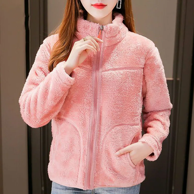 Parkas Women's Outdoors Coats 2022 Winter Fashion Faux Fur Fleece Zipper Splicing Turtleneck Two-Sided Casual Warm Jackets Woman