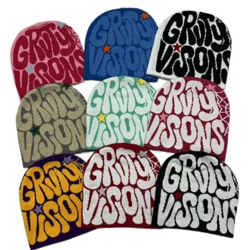 Вязаная шапка-бини шапочка Y2k модные мужские и женские шапки с принтом теплые