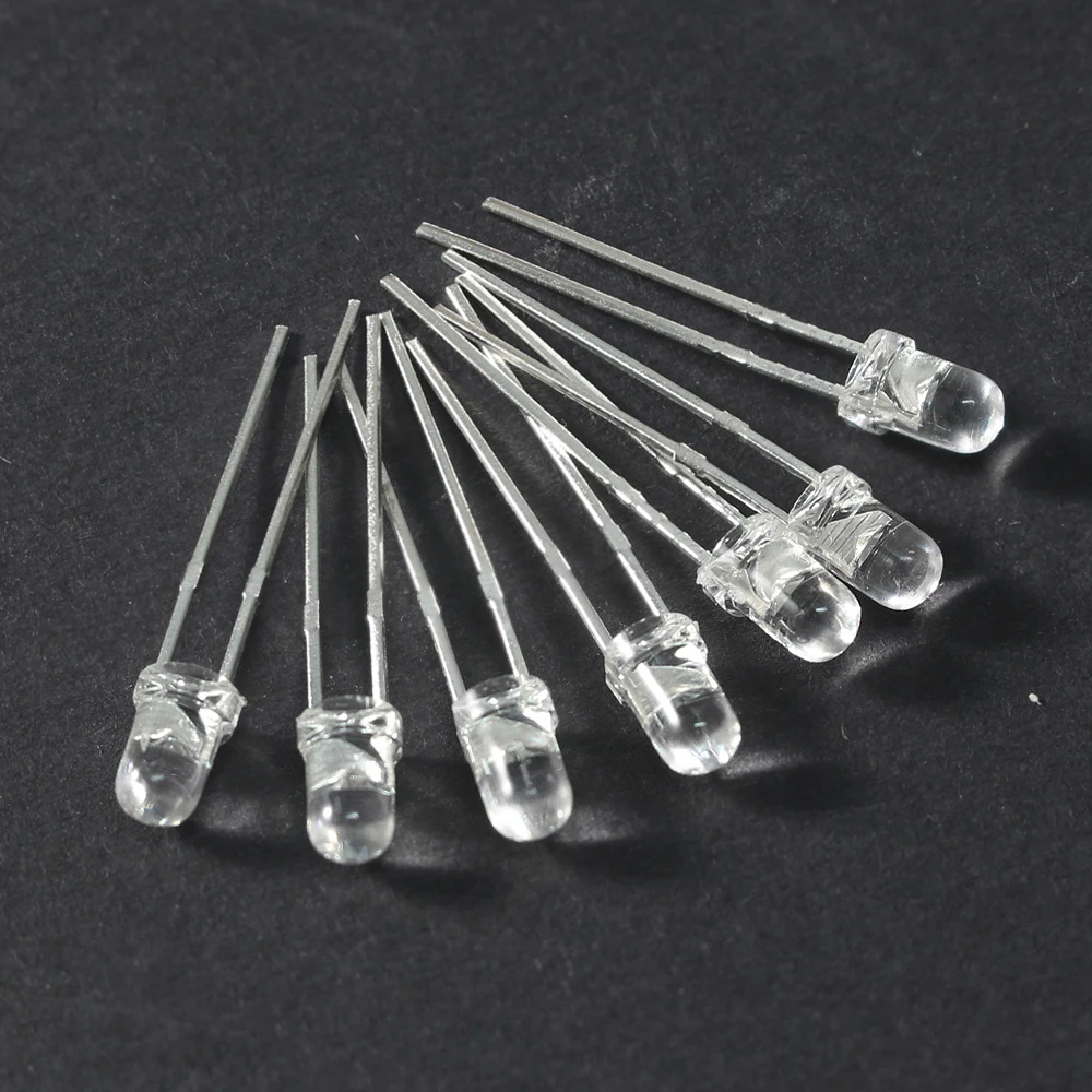 

100PCS Transparent LED Diode 3MM Blue Green Orange Red Yellow White Led Lights Diodes