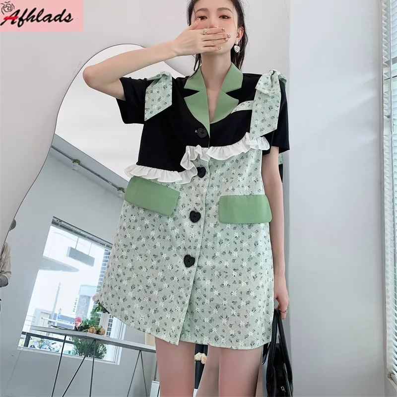 

Женское офисное платье макси с коротким рукавом и цветочным принтом