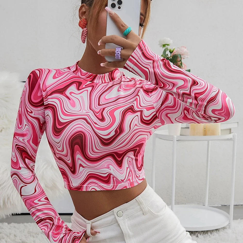 

Топ женский с длинным рукавом и принтом для йоги и фитнеса, пикантная уличная одежда для бега и тренировок, кроп-топ для упражнений, лето 2022