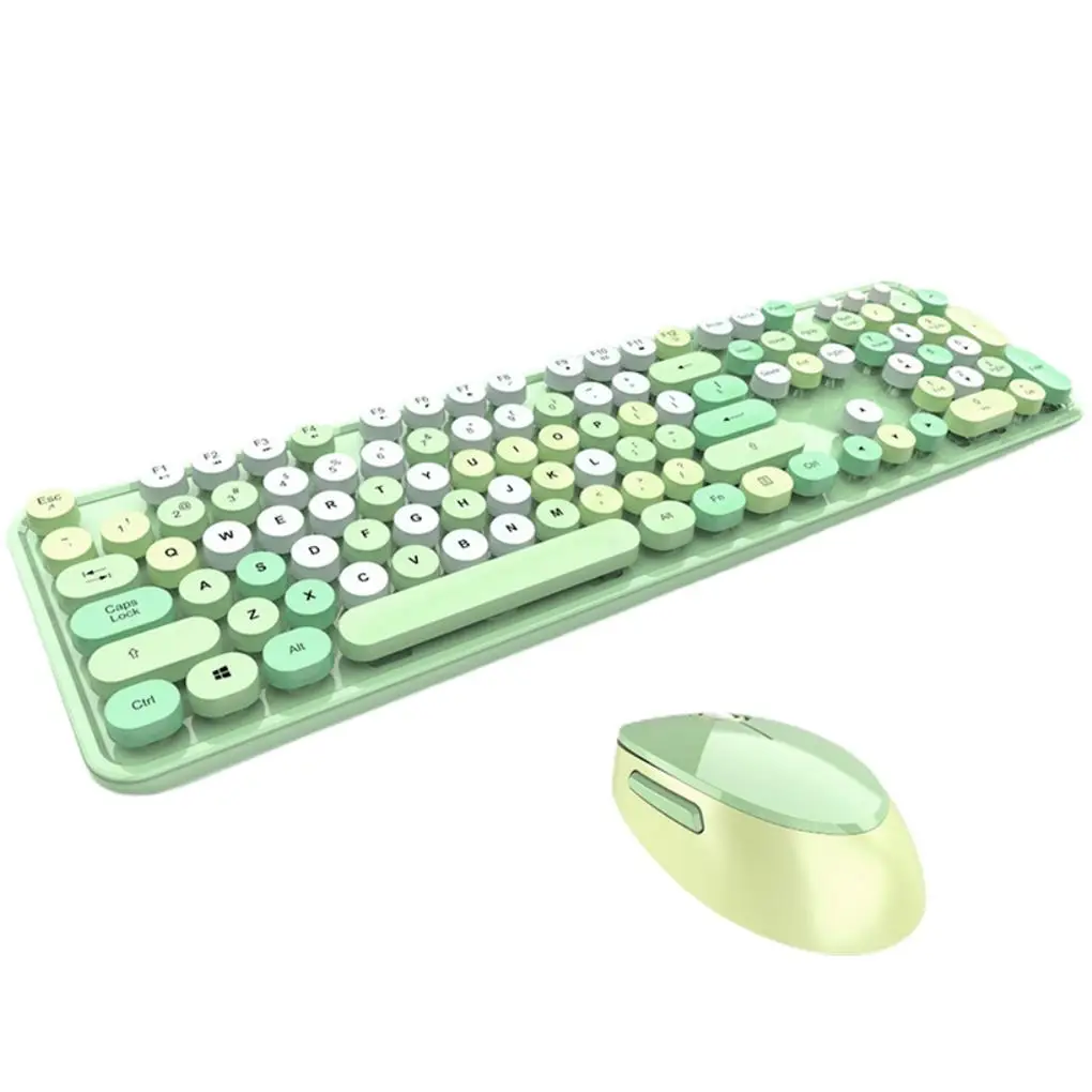 

2 4GHz Color Mixing Keyboard and Mouse Set Round Shape Gaming Keypad Vintage Style 104 Keys Keypads Input Device