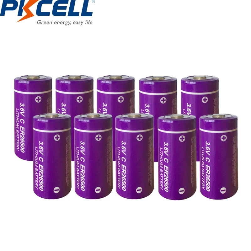 

10pcs/lot PKCELL er26500 battery 3.6V 9000mAh C Size ER26500 Li-SOCl2 Lithium Battery Un-rechargeable Batteries High Energy