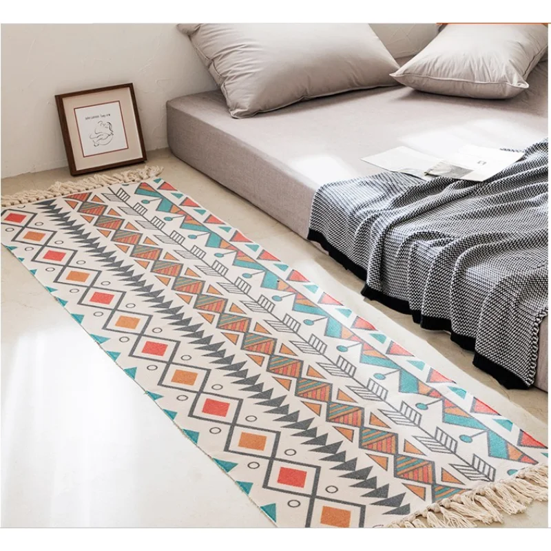 

Living Room Carpet Bohemian Style Simple Tassel Cotton and Hemp Floor Mat LivingRoom Bedside Mattress Retro Ethnic Style Blanket