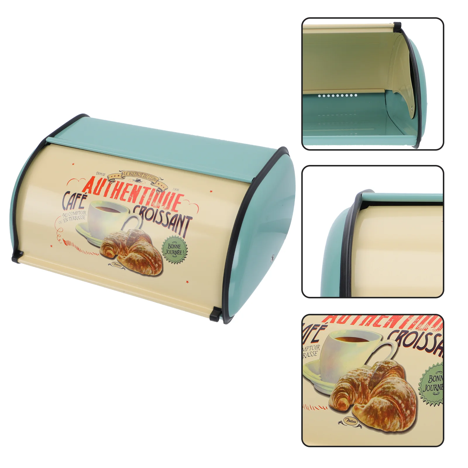 

Snacks Container Bread Box Retro Bin Iron Food 34x23cm Kitchen Case Home Blue Storage Bins