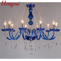 hongcui contemporary chandelier lamps led blue pendant crystal candle luxury lights fixtures for home hotel hall