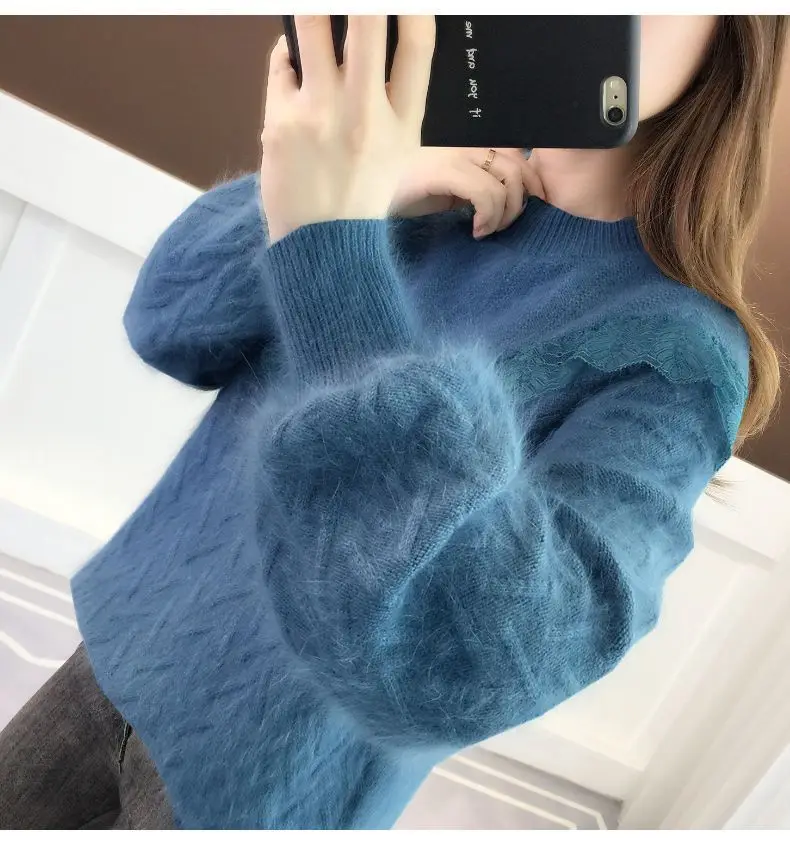 Fashion New Women's Imitation Mink Cashmere Sweater Autumn and Winter Ladies Thickened Warm Female Knitted Base Shirt