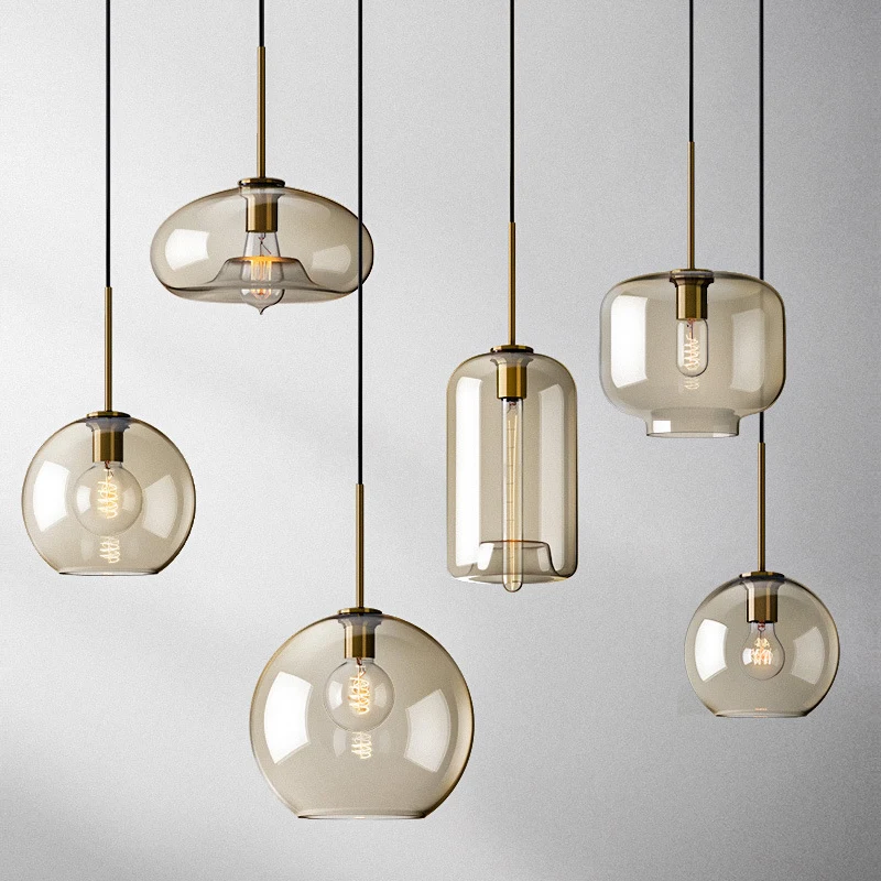 

Nordic Modern Hanging Loft Glass Lustre Pendant Light Industrial Decor Fixtures E27/E26 For Kitchen Restaurant Chandeliers Lamp