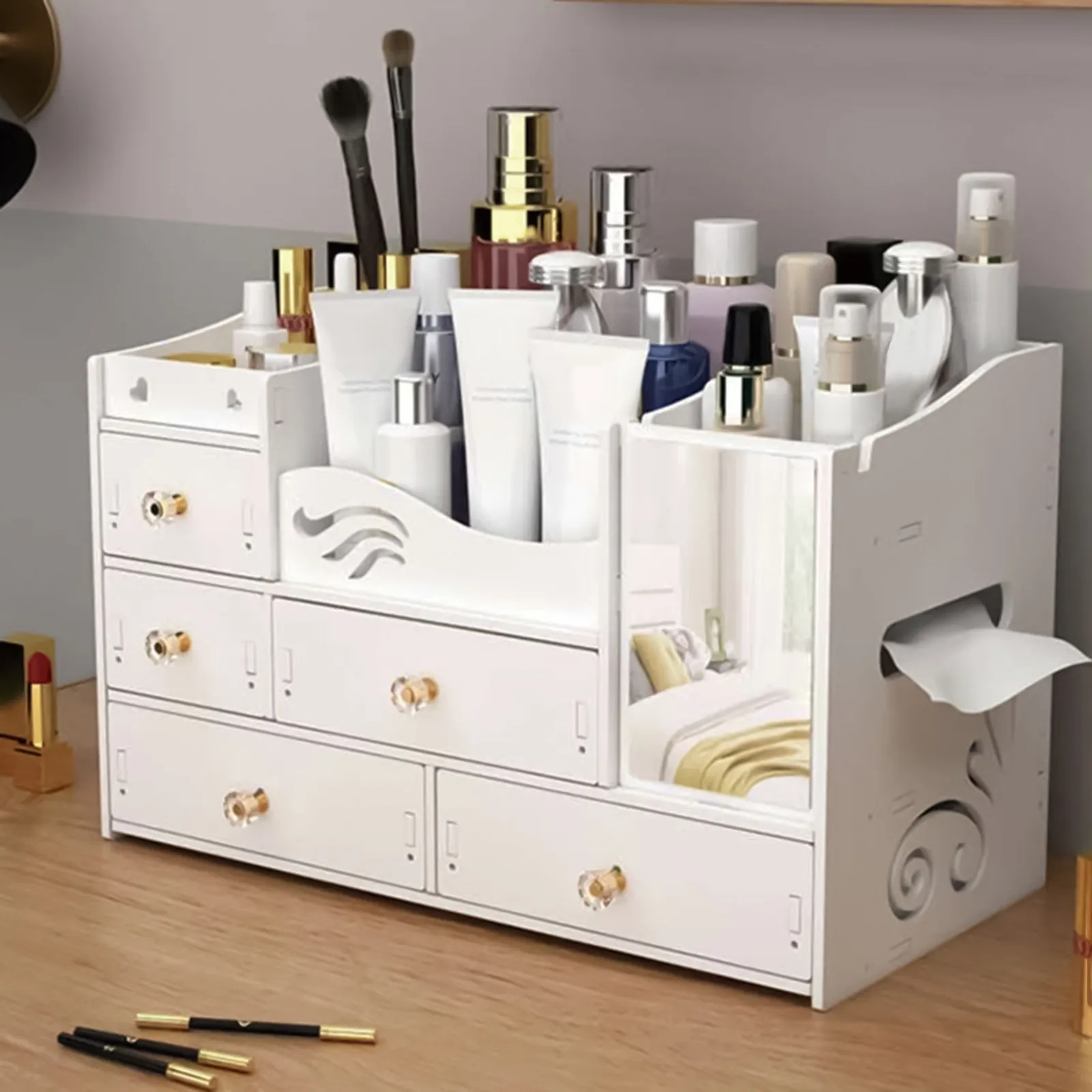 

Organizer Vanity With Drawers Nail Holder Bathroom Cosmetic Eyeshadow Etc. Countertop Elegant Vanity Counter For Girl Gnome