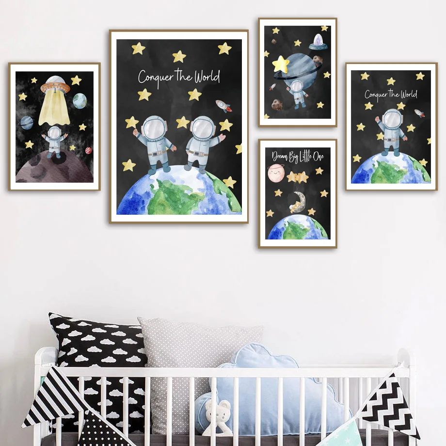 

Astronaut Space Kids Earth Moon Nursery Wall Art Canvas Painting Nordic Posters And Prints Wall Pictures Baby Boys Bedroom Decor