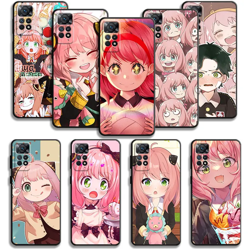 

Case For Xiaomi Redmi Note 11T 11S 11 10 8 Pro 9 9S 9T 8T for Mi 10 8 9A 9C 10C 12C K40 K60 Spy x Family Pink Smile Anya Damian