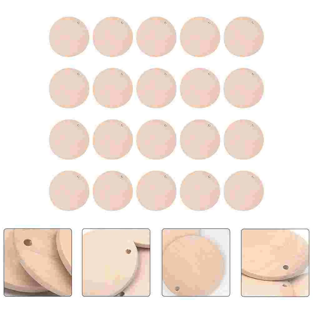 

100PCS Single-hole DIY Wood Round Chip Wood Chip Tag Wood Chip DIY Pendant