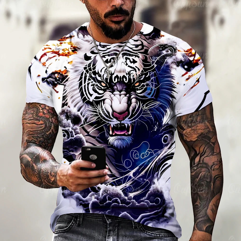 

Summer Vintage T shirt For Men Tiger Graphics 3D Print Fashion Short Sleeve T-shirt Men's Clothing Oversized t-shirt Streetwear
