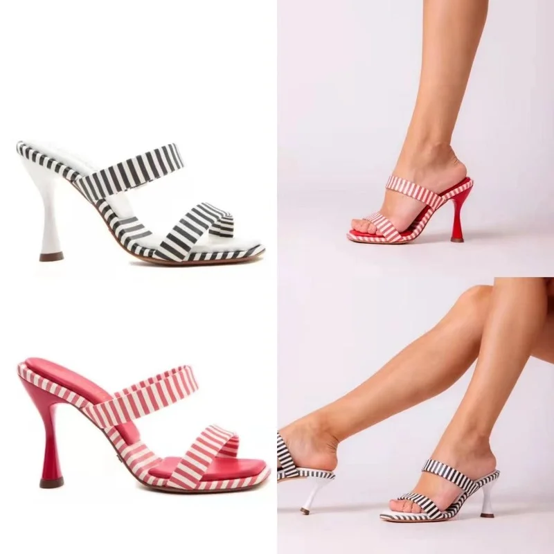 Sandals Female Summer New Comfortable Latex Hollow High Heeles Sandals Striped Fine Heeles Fashionable Party Slippers Women