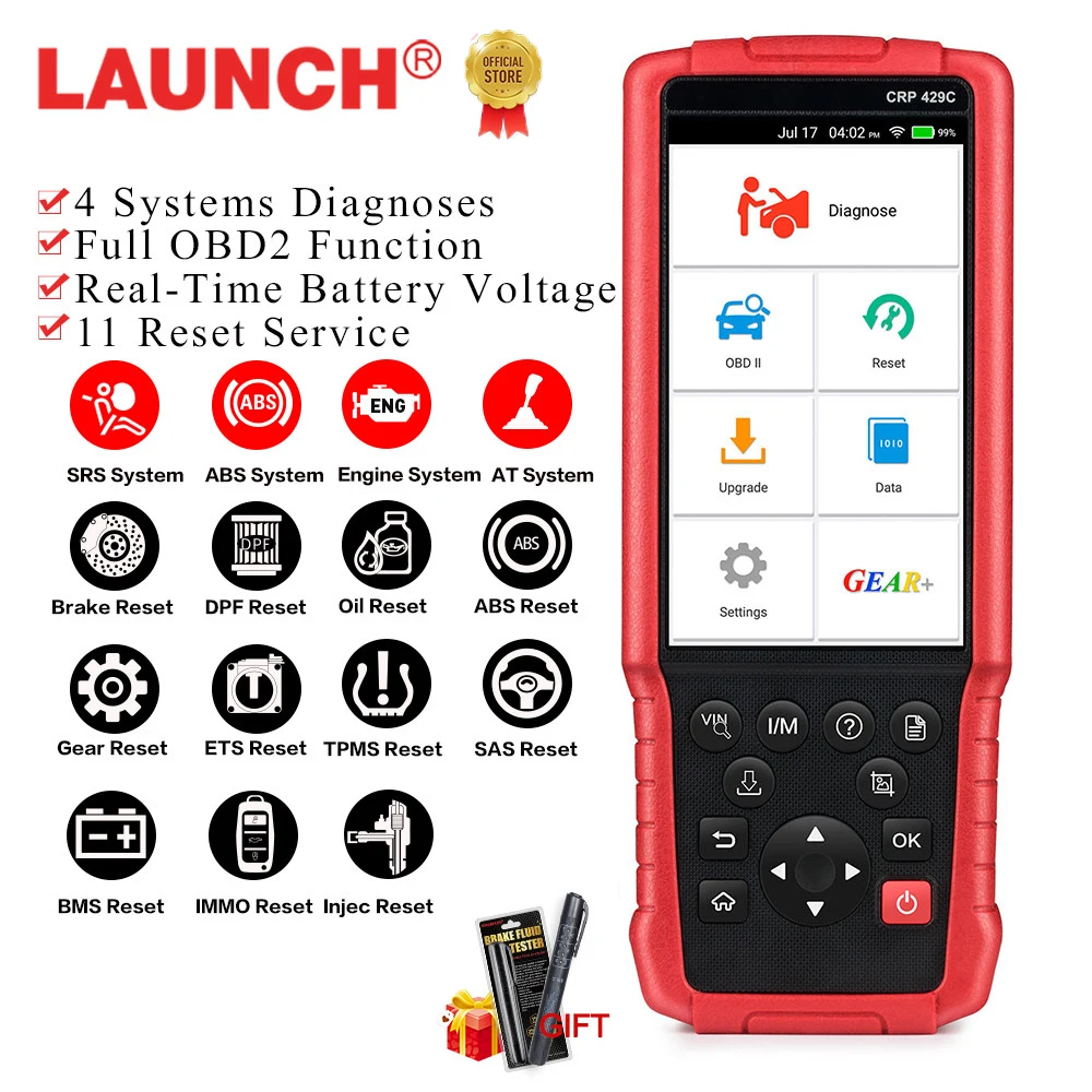 

LAUNCH X431 CRP429C Car OBD2 Diagnostic Tools Professional Auto OBD Engine ABS SRS AT Scanner TPMS OIL IMMO SAS Reset PK CRP479