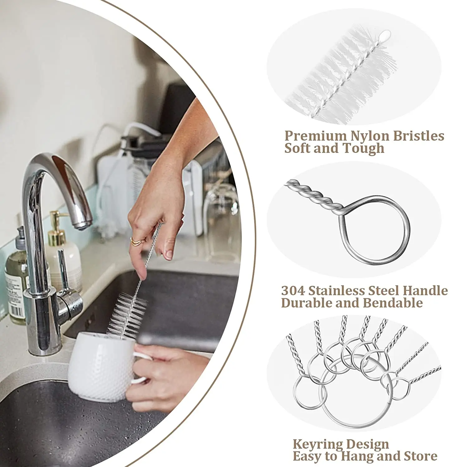 10pcs Pipe Tube Brush Cleaning Brushes Nylon Bristle Drinking Straws Cleaner for Washing Kettle Spout Teapot Nozzle |