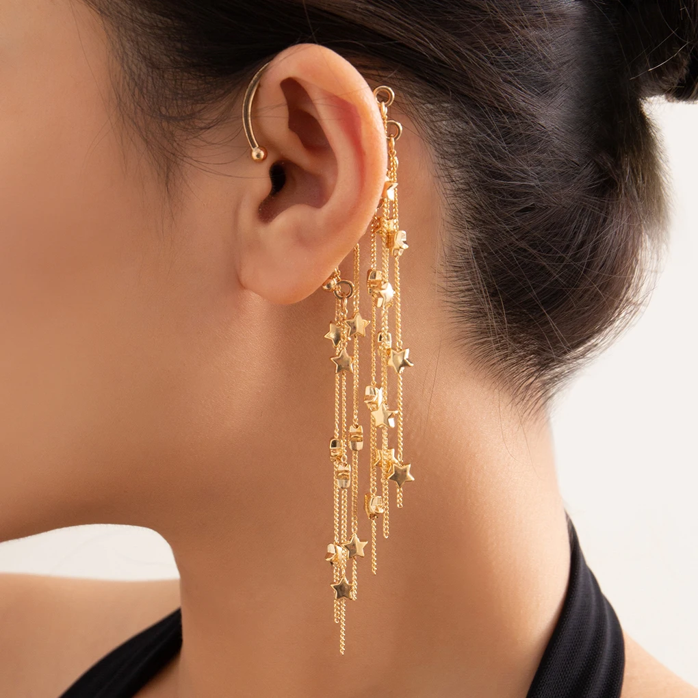 

Ingemark Long Tassel Star Clip Earrings for Women No Piercing Ear Bone Clips Cuff Cartilage Exquisite Jewelry Wed Accessories