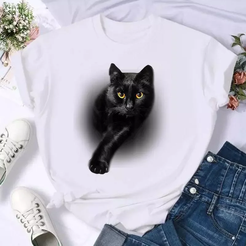 

NEW 2023 Print Cat Lovely Pet Animal Cute T Shirt Fashion Summer Female Casual Top Short Sleeve Tshirts Cartoon Graphic Tee T-Sh
