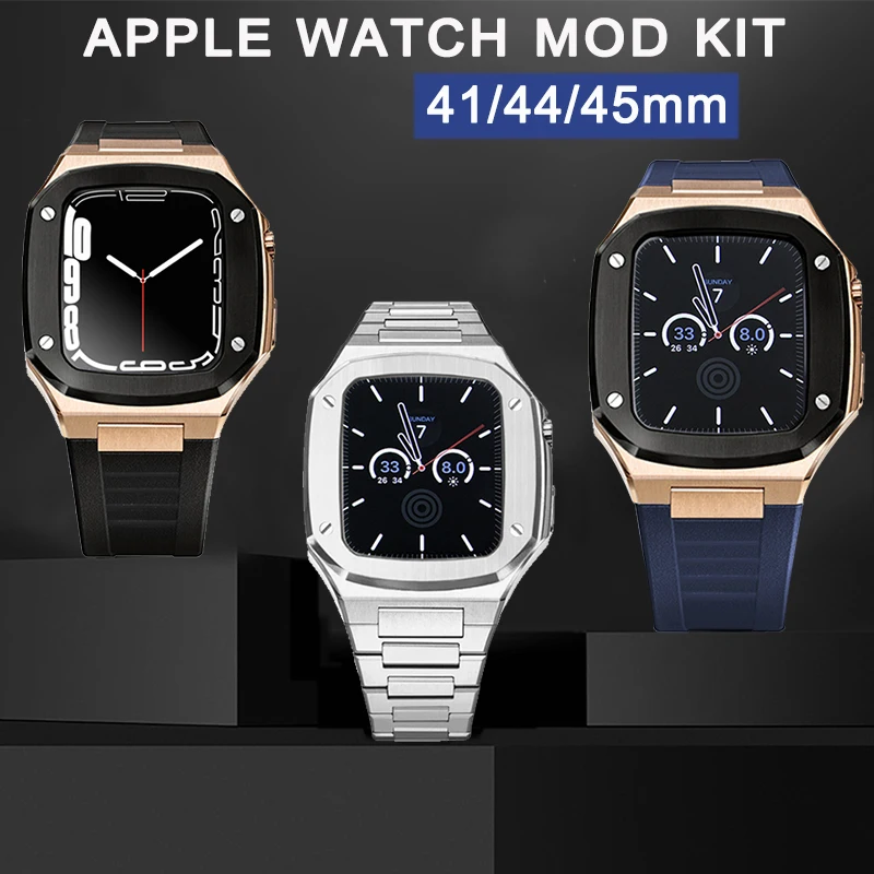 45mm Metal Luxury Strap+case Modification Kit for Apple Watch Band 41mm 44 mm DIY Steel IWatch Series 7 SE 6 5 4 Mod Set 45mm