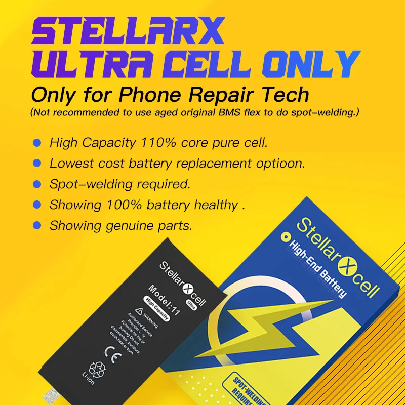 5 шт.StellarXcell без гибкого аккумулятора большой емкости для iPhone XS 14Pro Max 13Pro XR 11 11Pro
