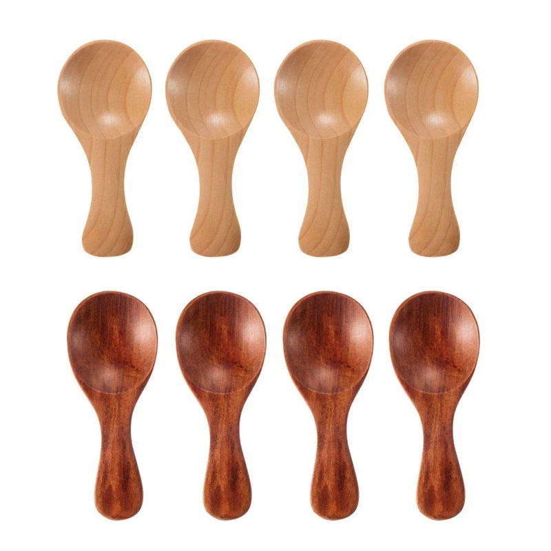 4Pcs Wooden Spoons Mini Kitchen Spice Condiment Spoon Sugar Tea Coffee Scoop Short Handle Wood Kids Spoon Kitchen Gadgets