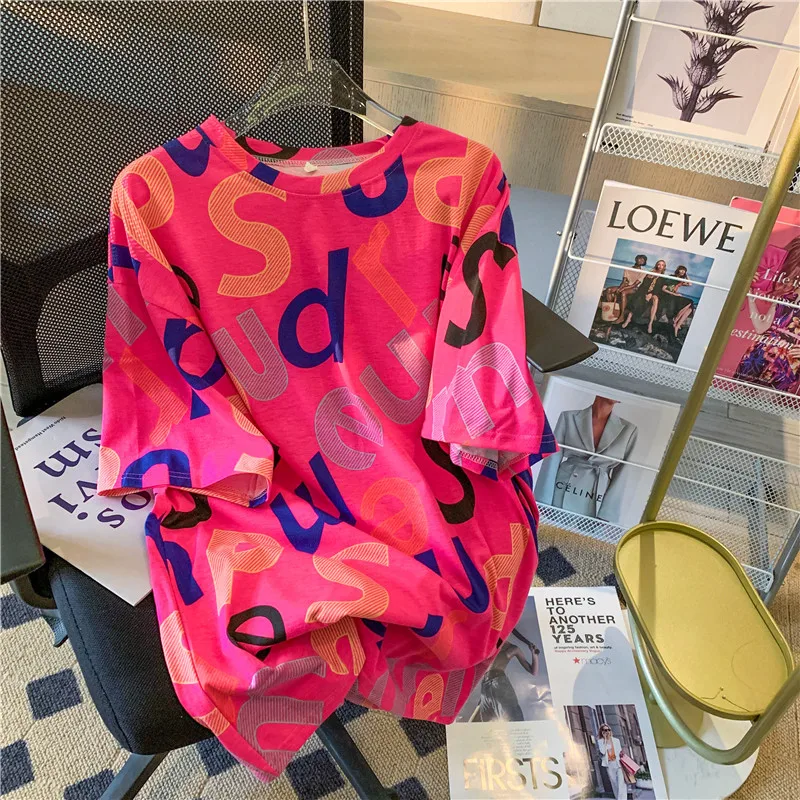 

woman tshirts Summer oversized Women T-shirt korean Boy friend letter printed graphic Tops long T shirt Harajuku Couples Clothes