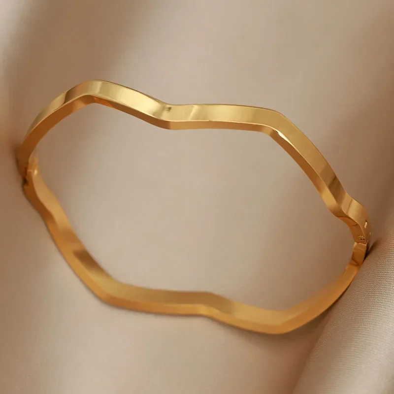 Браслеты и Обручи из нержавеющей стали с металлическими волнами для женщин