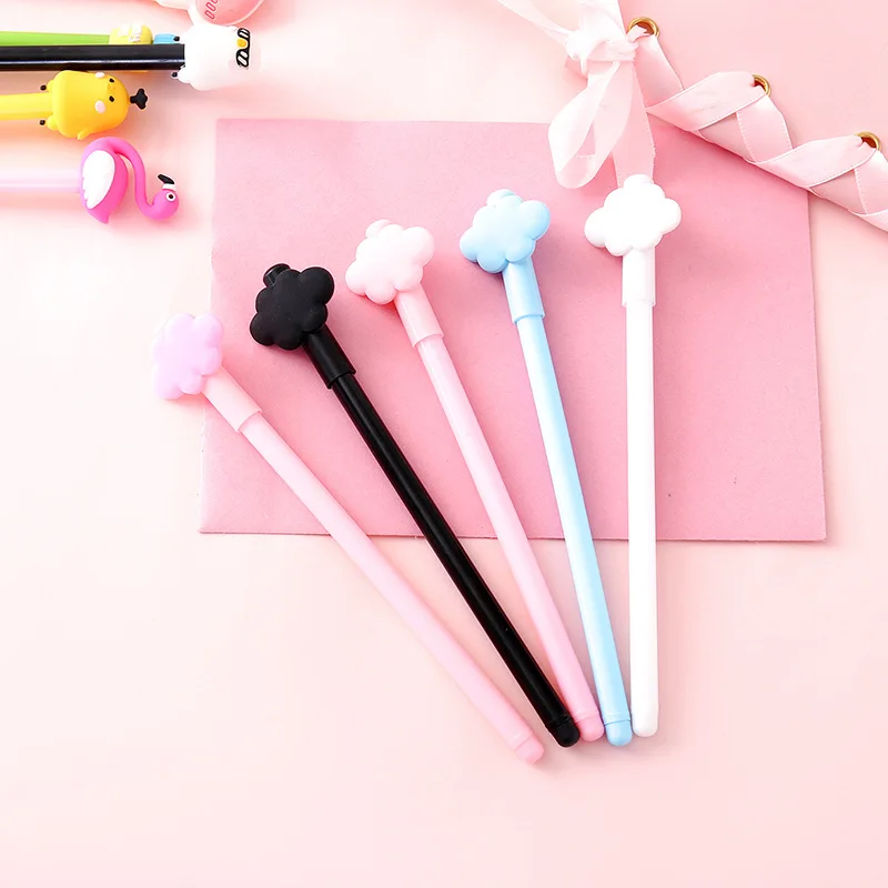 

50PCS Creative Pure Color Cloud Gel Pens Cute Student Water-Based Paint Pen Office Signature Pen Black Pen Core 0.5mm Stationery